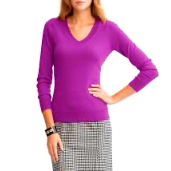 Banana Republic Orchid Pink Merino Wool V-Neck Long Sleeve Sweater Size S - Picture 1 of 9